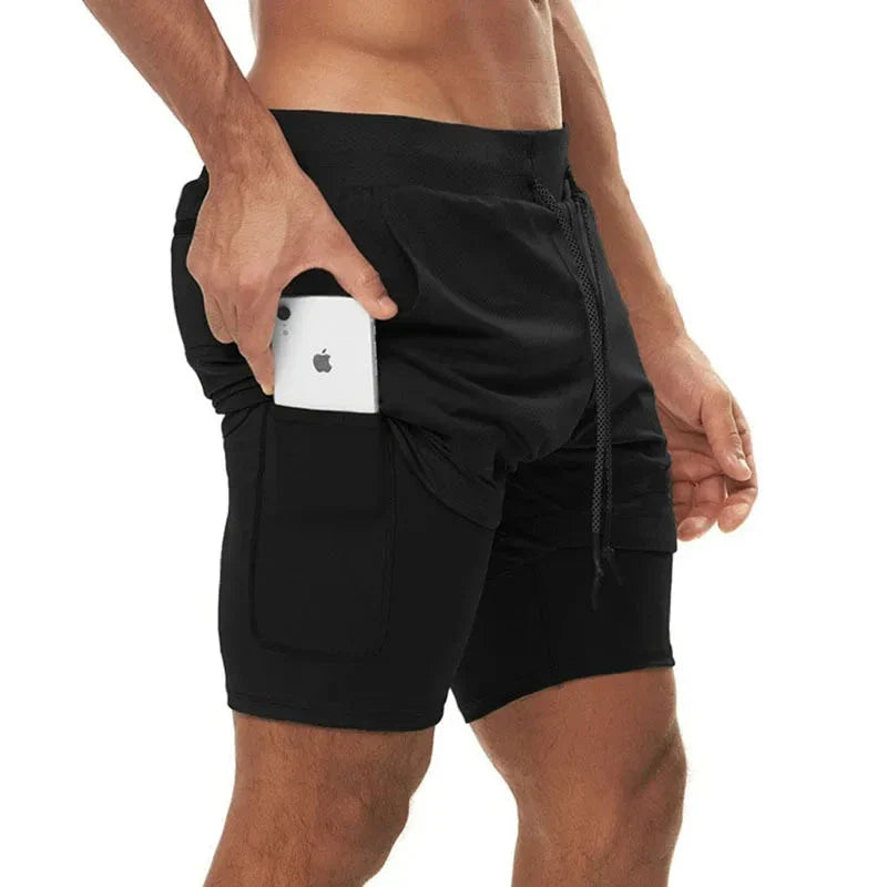 Men’s 2-in-1 Camo Running Shorts — Quick-Dry Gym Fitness Training Shorts with Inner Compression Layer for Summer Workouts